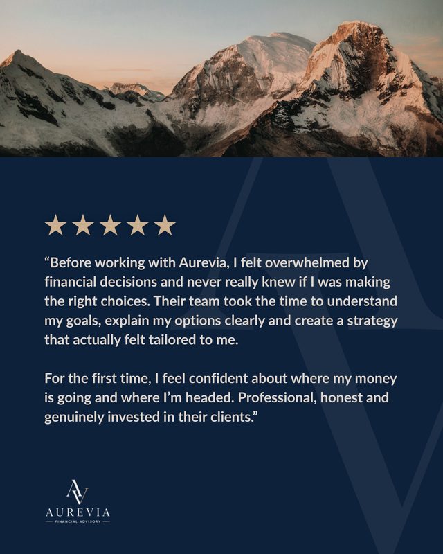 Aurevia Client Review Graphic Post, a Finance social media post designed by StudioEDT